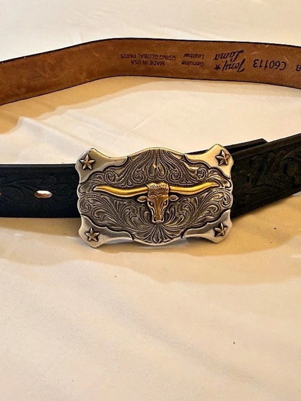Tony Lama Little Texas Belt Western Leather Black & Brown Waist 28